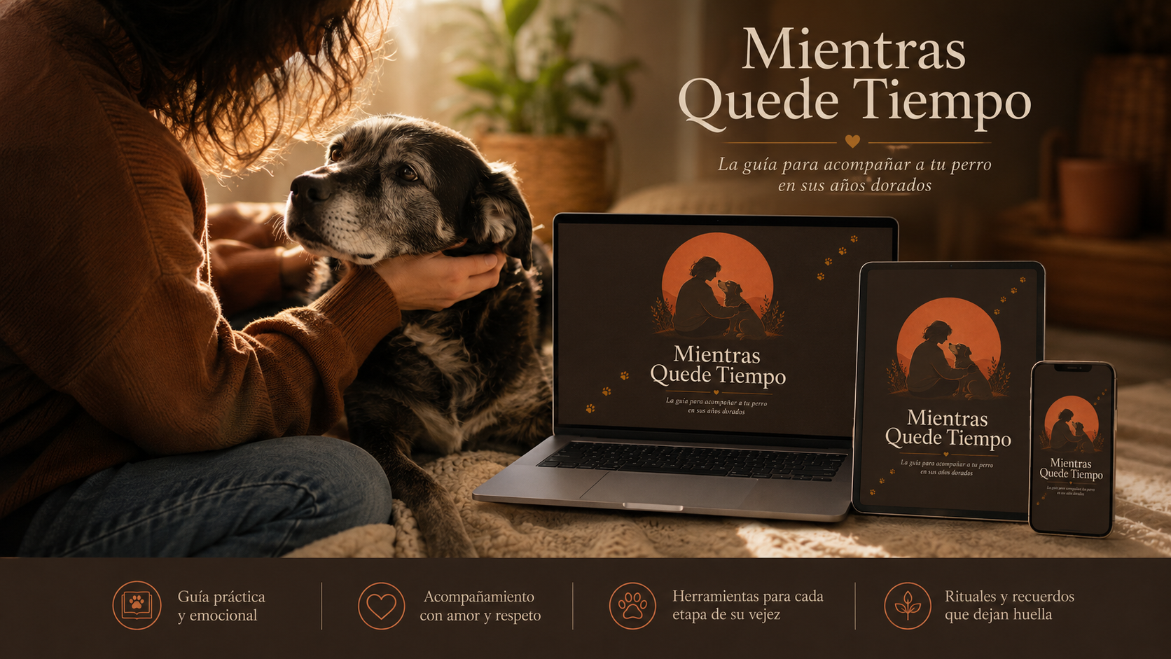 Una persona y su perro mayor